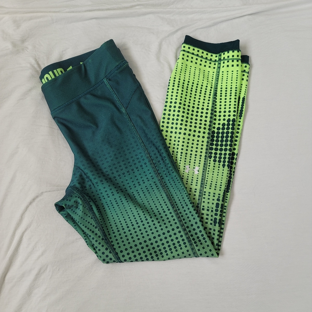 UNDER ARMOUR WOMENS LEGGINGS SIZE SMALL DARK AND LIME GREEN GRADIANT